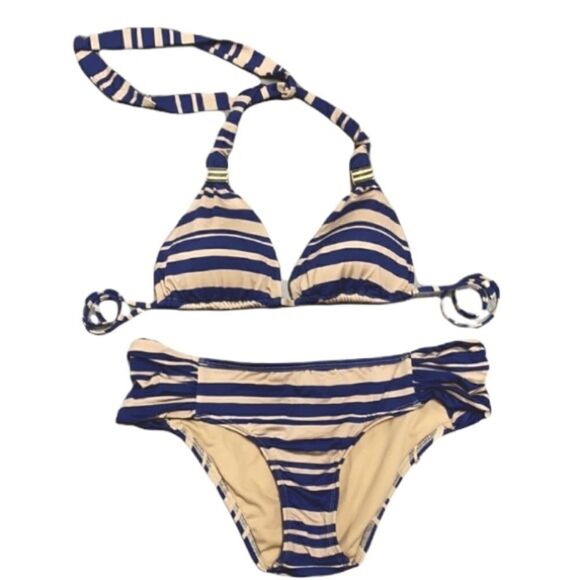 Bar lll Navy & Tan Stripe Bikini Triangle Top - Picture 1 of 8